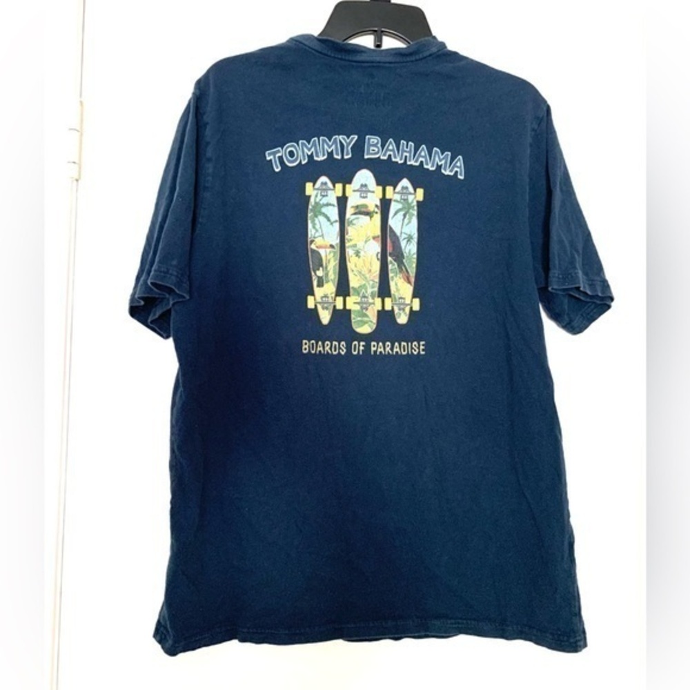 Vintage Tommy Bahama Boards Of Paradise Hawaiian Aloha Tee Top T-shirt Navy Blue